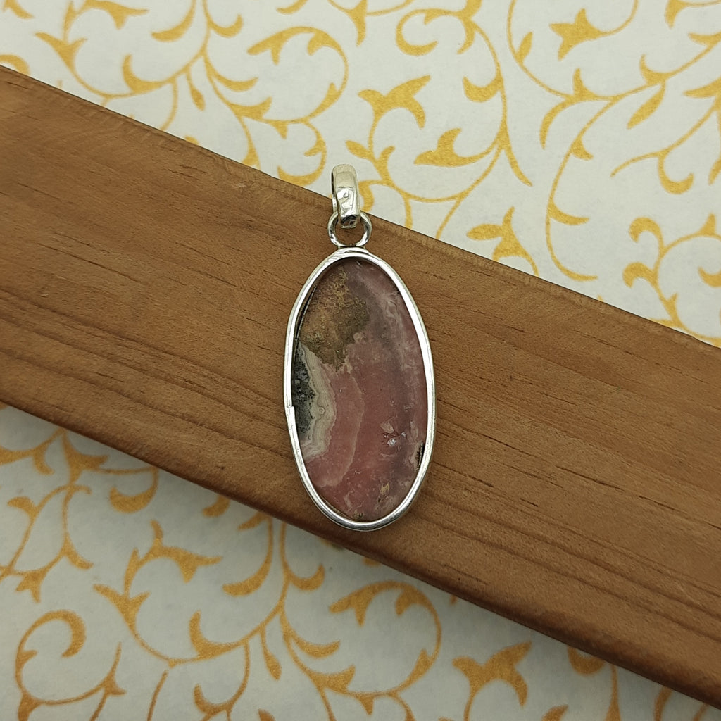 Rhodochrosite Statement Pendant in Solid 925 Sterling Silver – Romantic Boho Charm