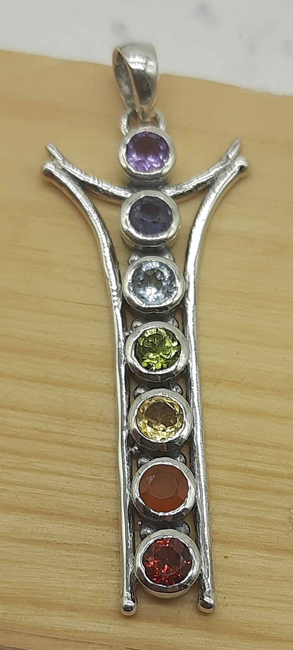 7 Chakra Healing Spiritual Bezel 925 Silver Dainty Necklace
