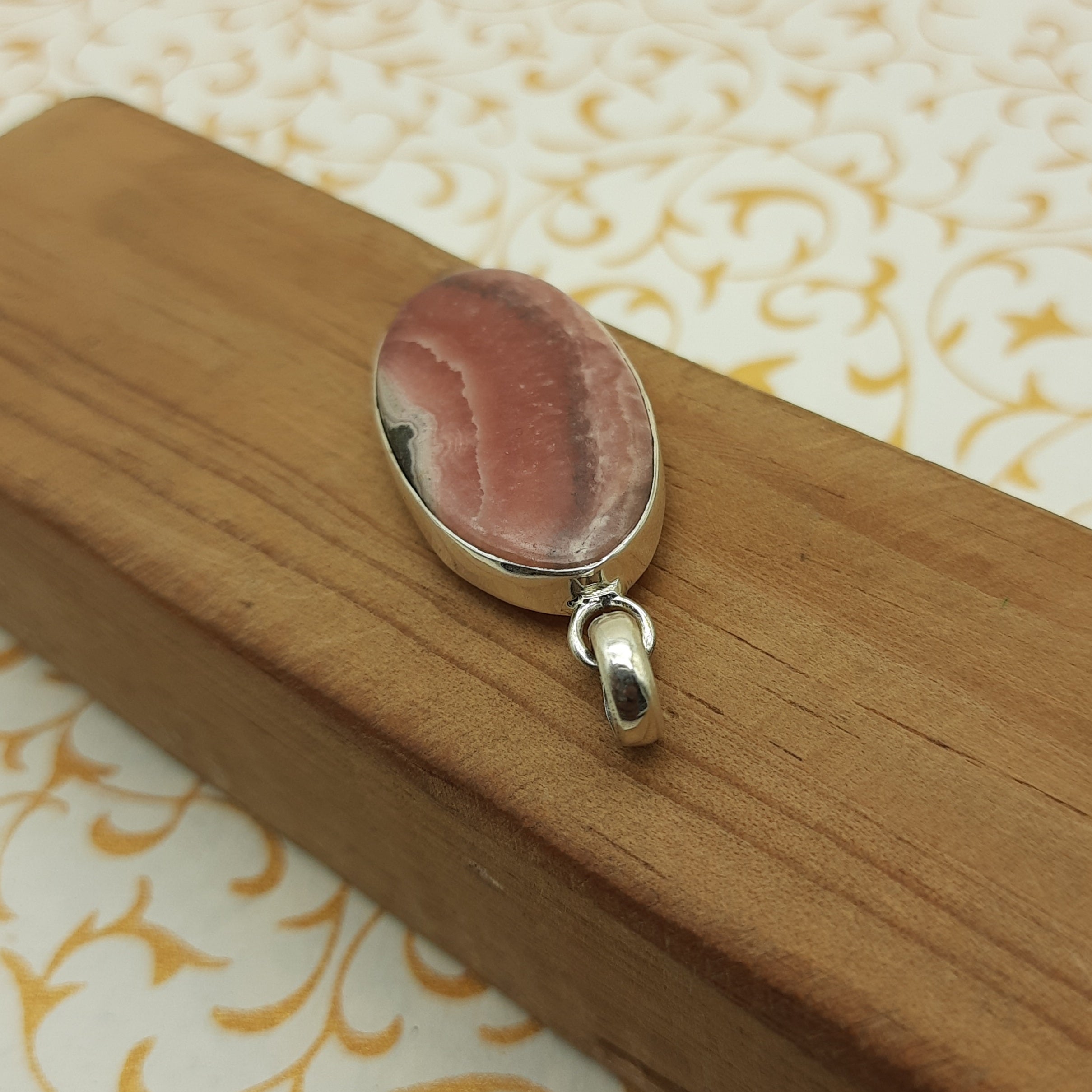 Rhodochrosite Statement Pendant in Solid 925 Sterling Silver – Romantic Boho Charm