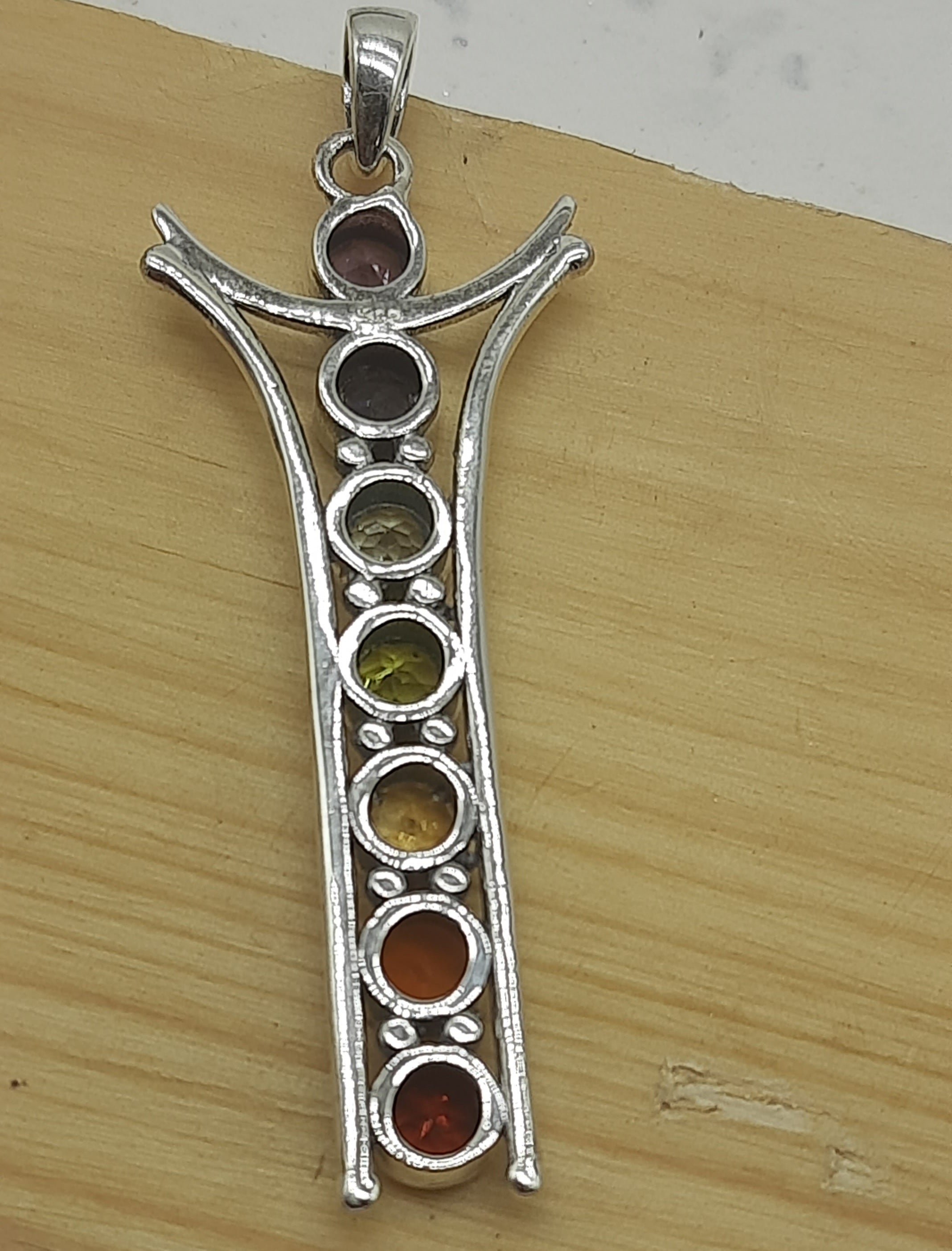7 Chakra Healing Spiritual Bezel 925 Silver Dainty Necklace