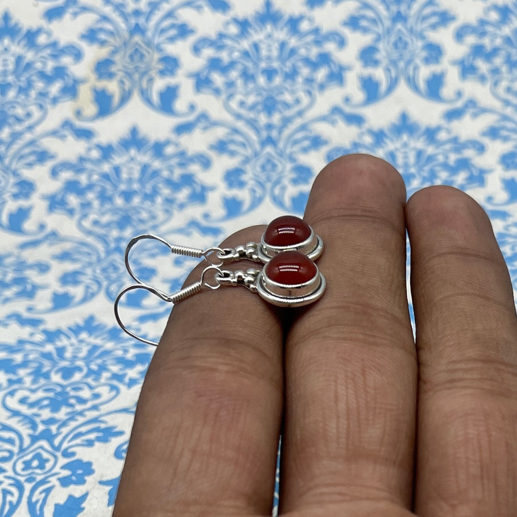 925 Silver Carnelian Earrings – Elegant Round  Gemstone Design