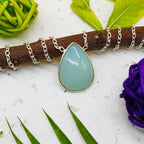 Aqua Chalcedony 925 Silver Bezel Chain Necklace Handmade