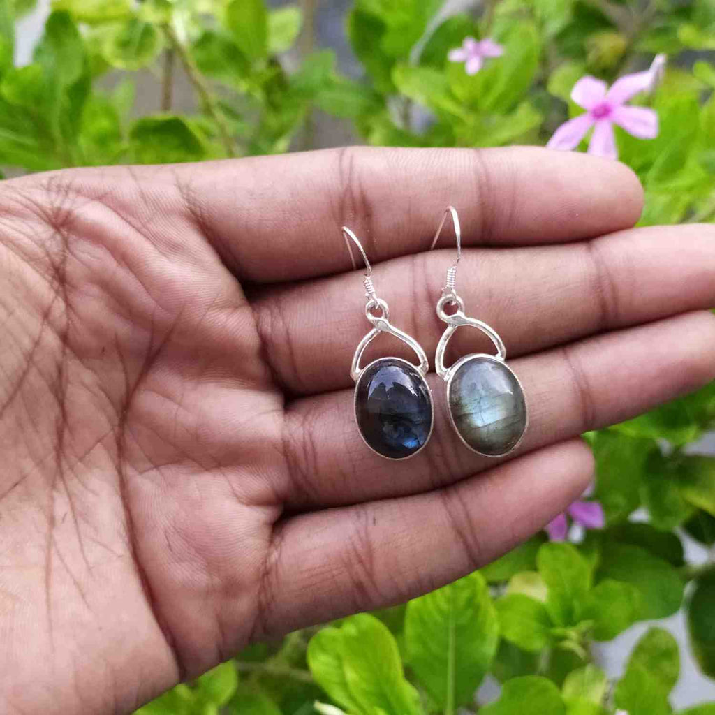 Oval Labradorite 925 Silver Dangle Earrings