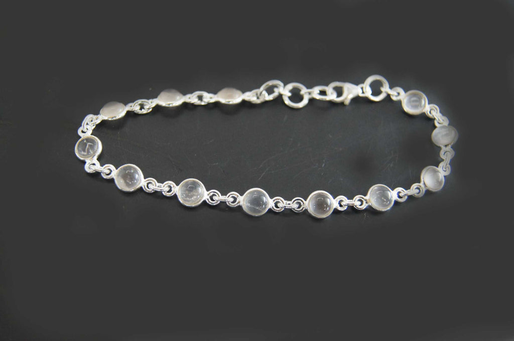 Fine Rose Quartz Oval Gemstone Bezel Bracelet