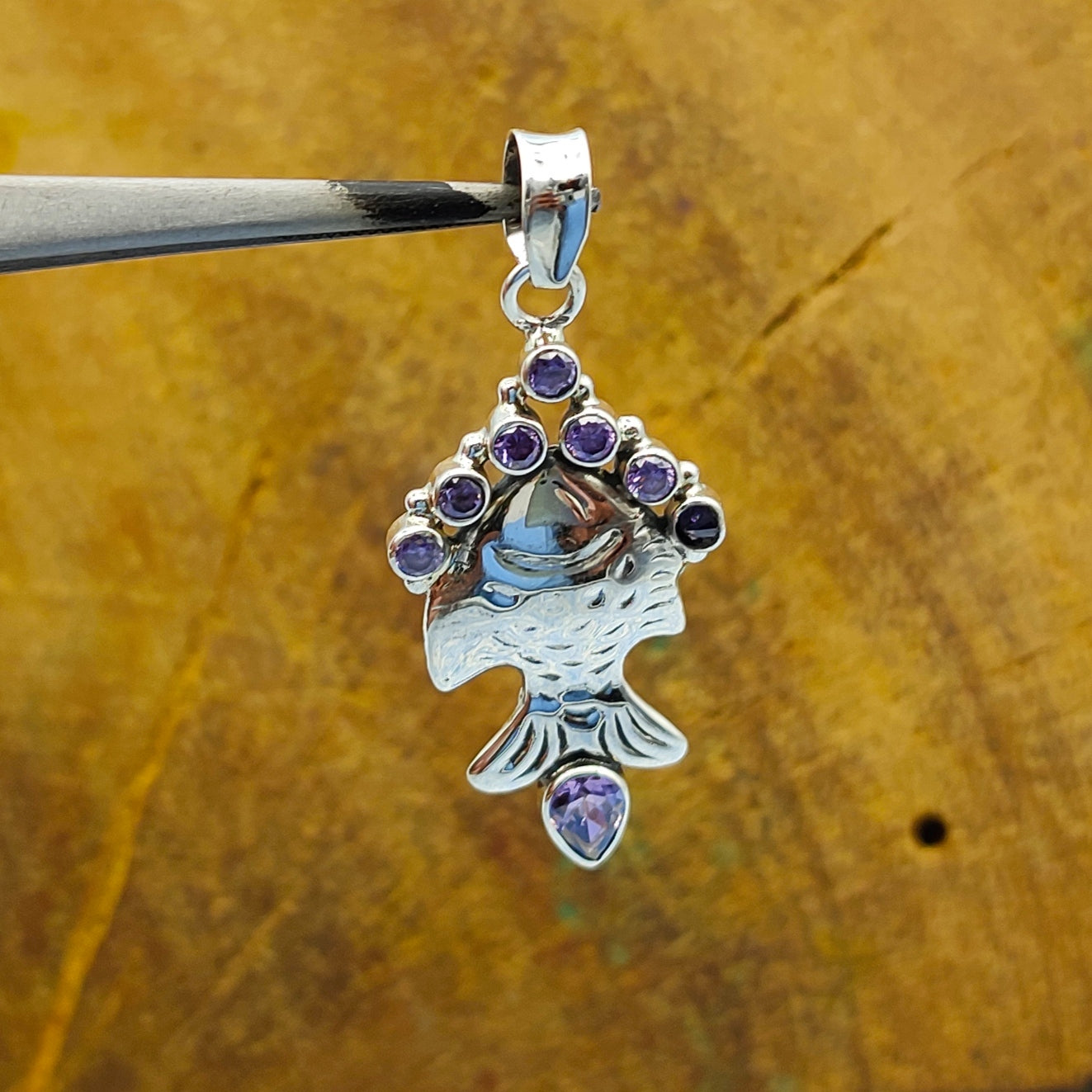 Amethyst Fish Nepali Bohemian Handmade Silver Pendant