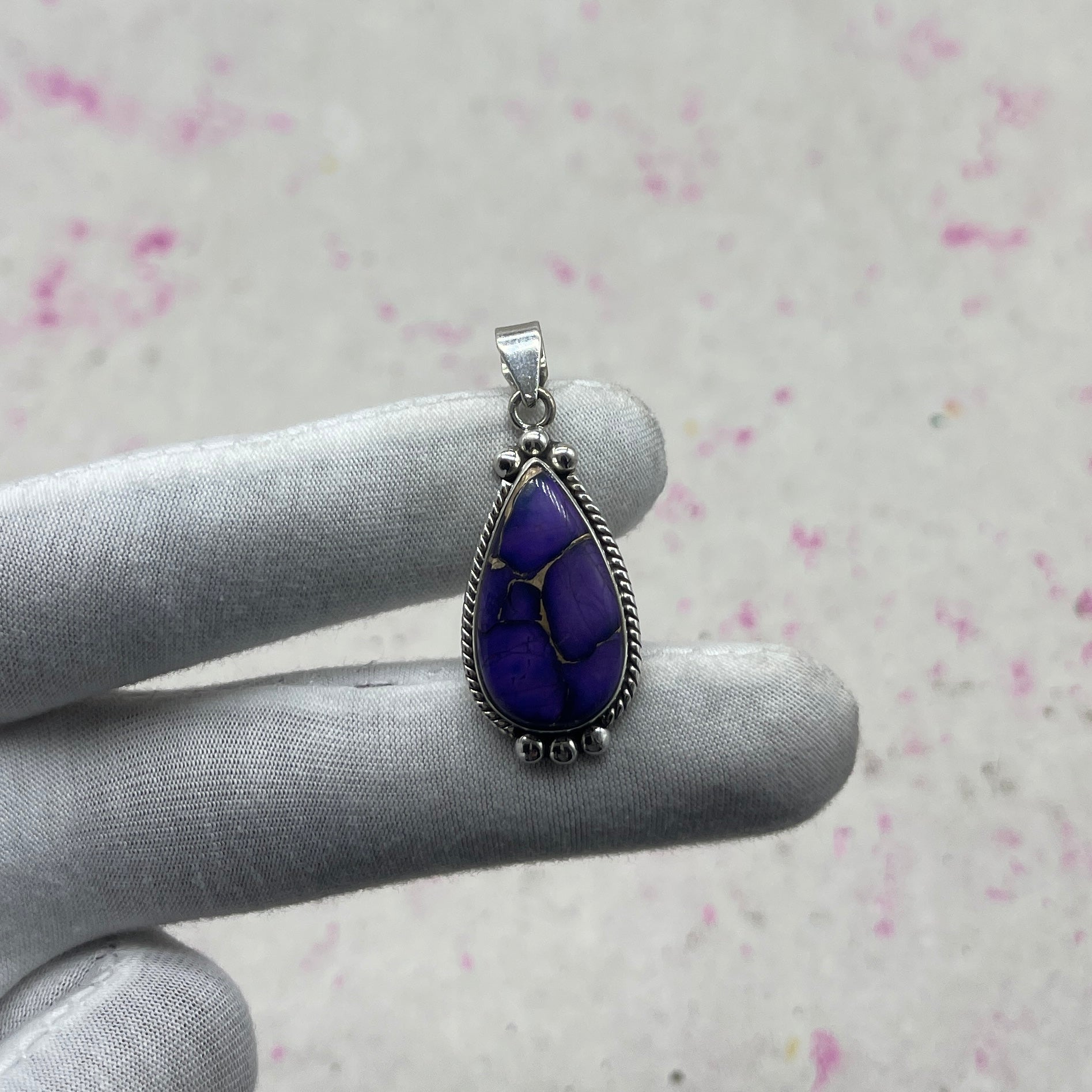 Purple Dahlia Turquoise 925 Sterling Silver Pendant – Artisan Silver Jewelry