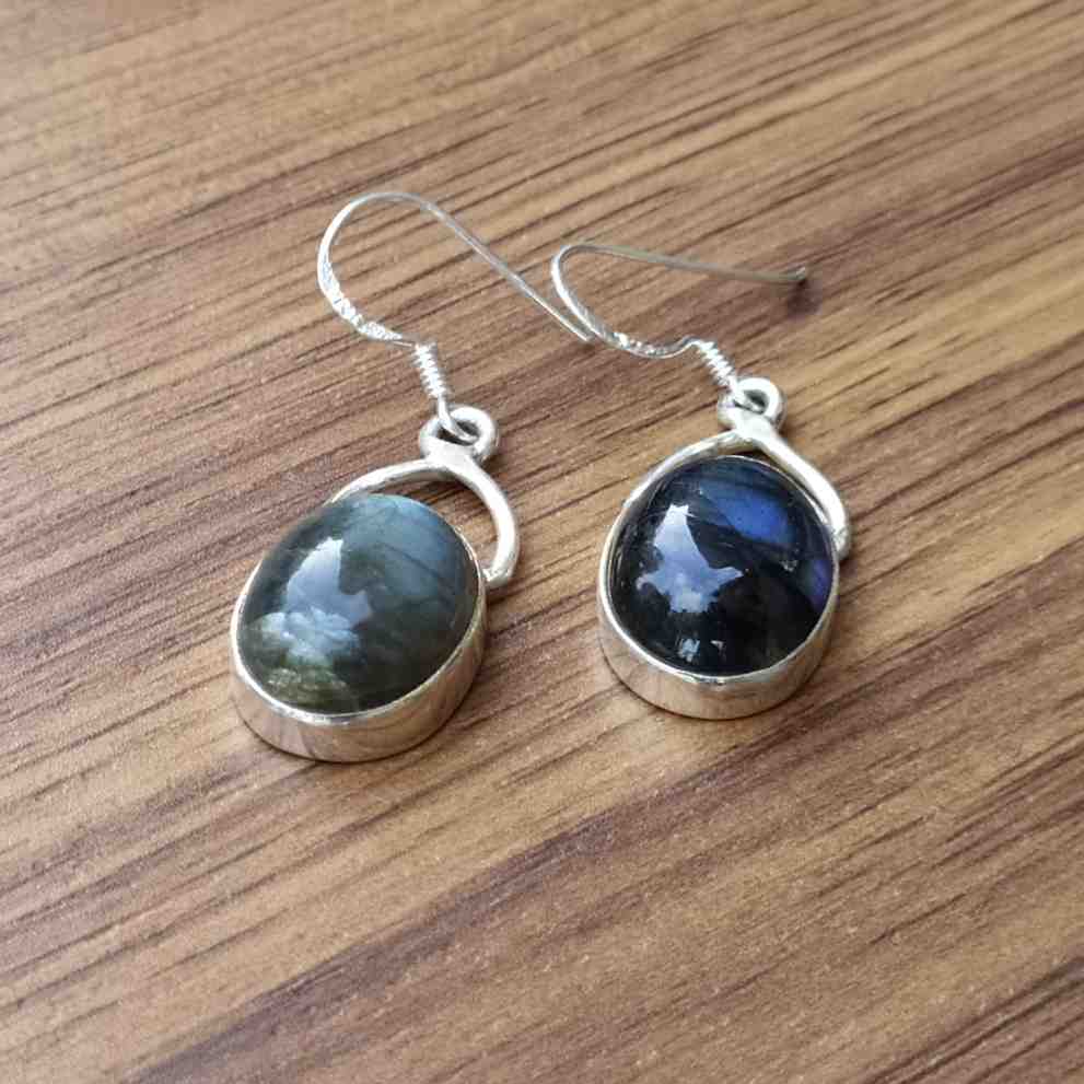 Oval Labradorite 925 Silver Dangle Earrings