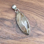 Rutilated Quartz 925 Silver Pendant Designer Boho Artisan Rava Style