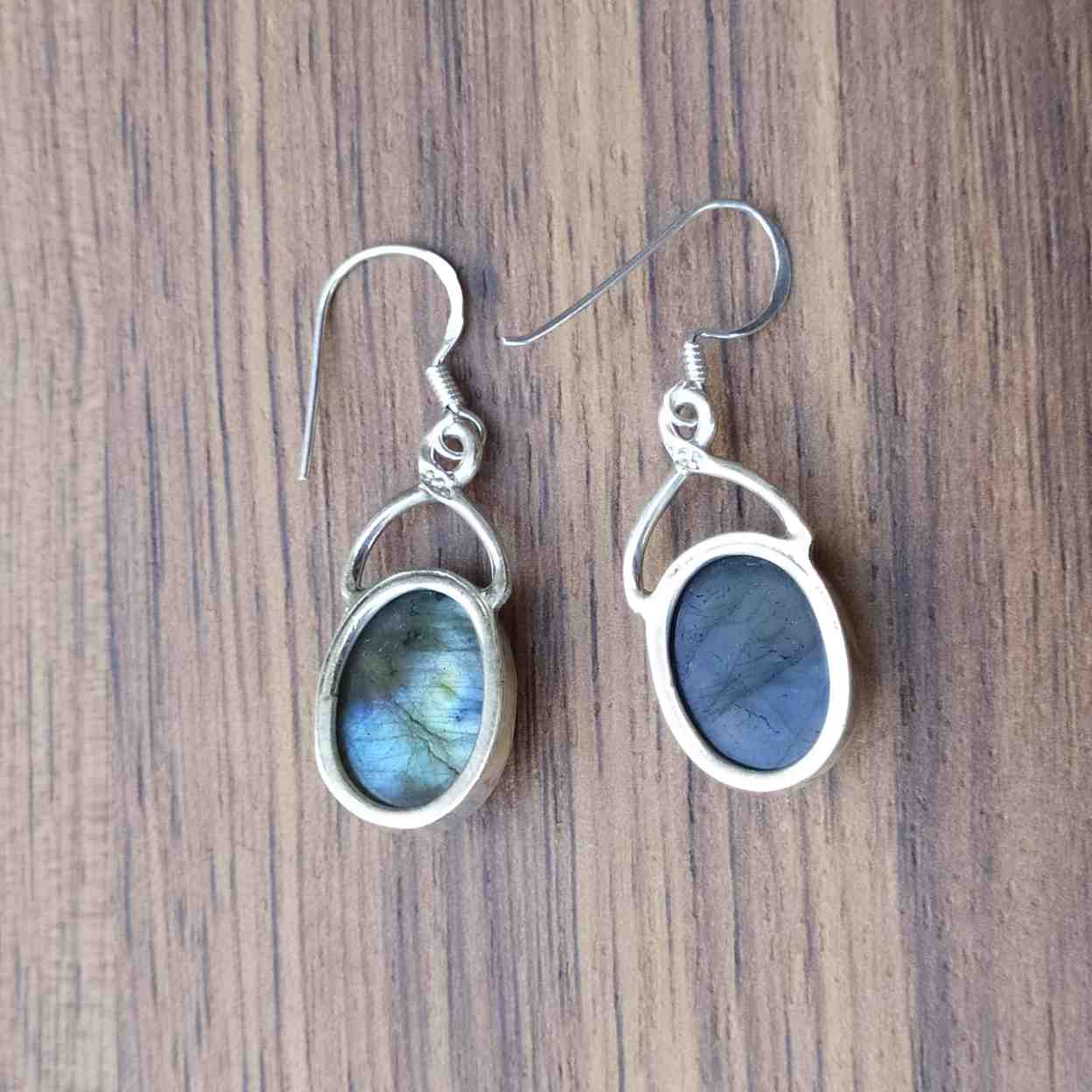 Oval Labradorite 925 Silver Dangle Earrings