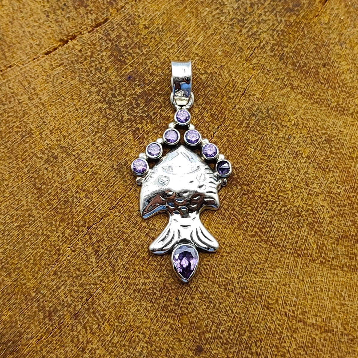 Amethyst Fish Nepali Bohemian Handmade Silver Pendant