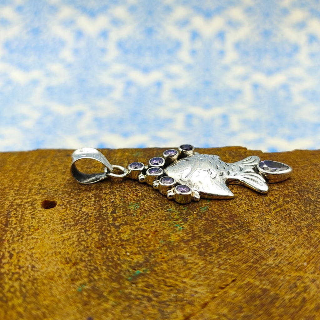 Amethyst Fish Nepali Bohemian Handmade Silver Pendant