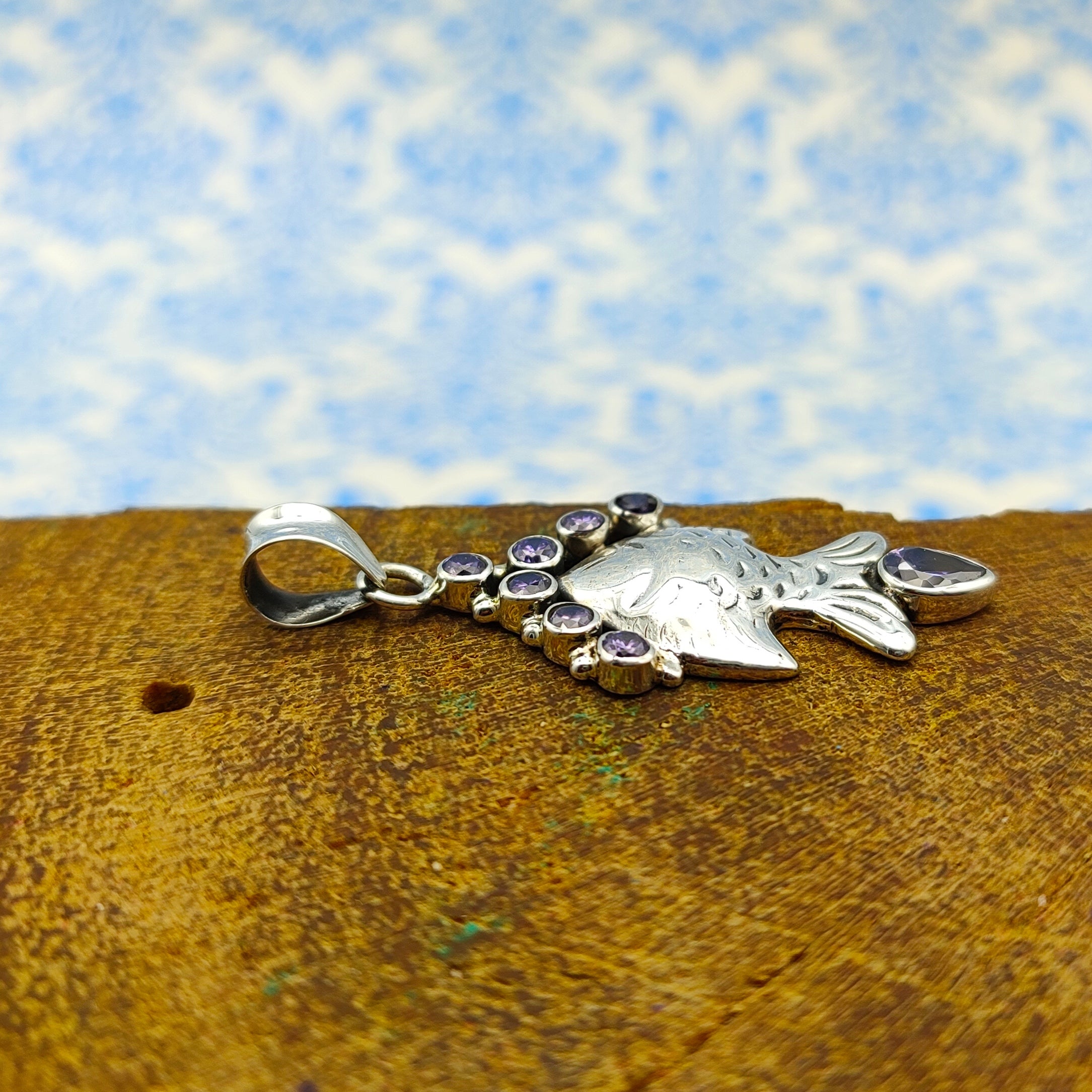 Amethyst Fish Nepali Bohemian Handmade Silver Pendant