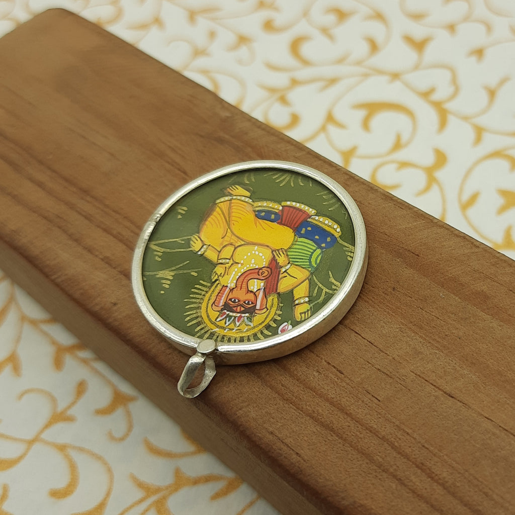 Lord Ganesha Hand-Painted Pendant in 925 Sterling Silver – Sacred Devotional Pendant