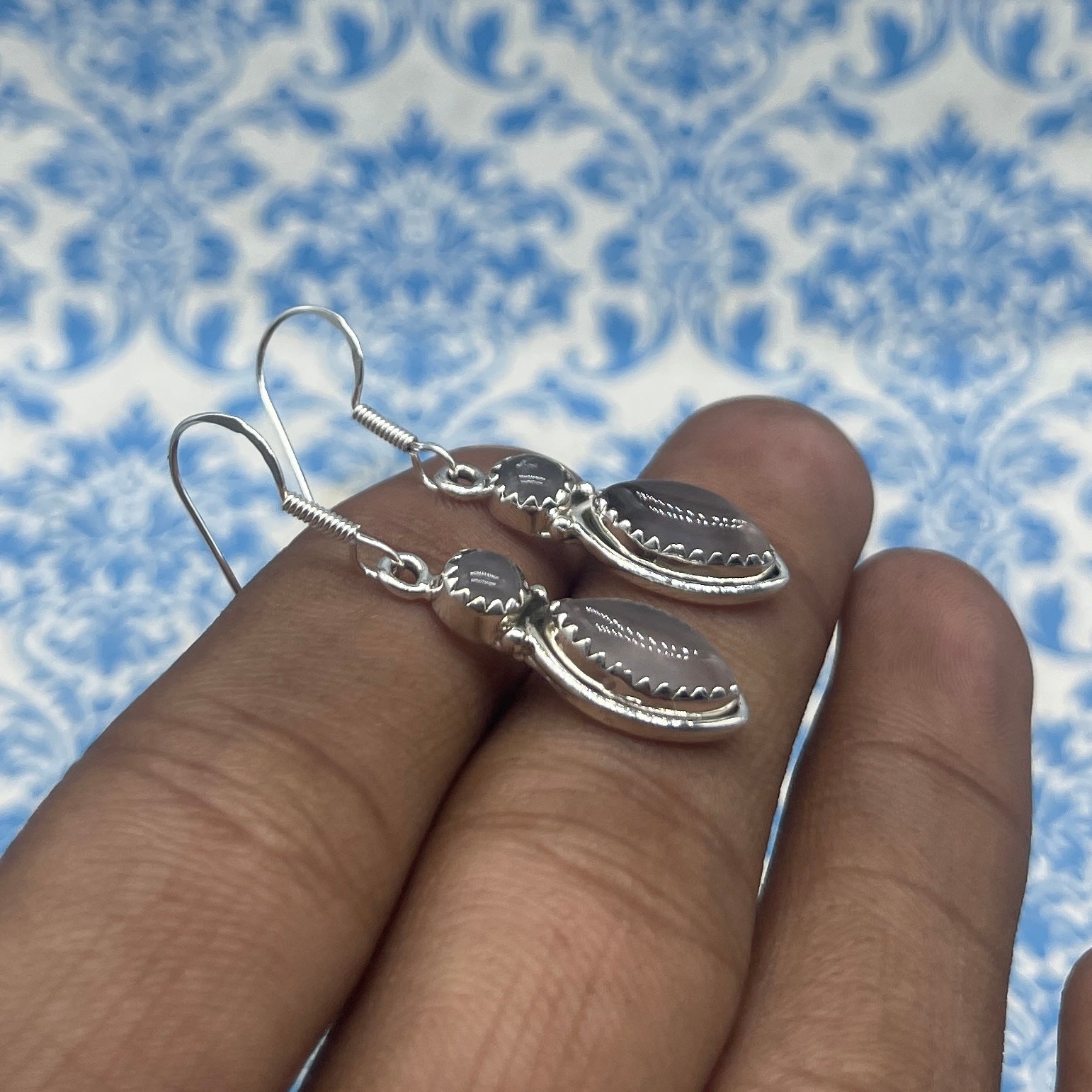 Handcrafted Rose Quartz Earrings – 925 Sterling Silver Marquise Design