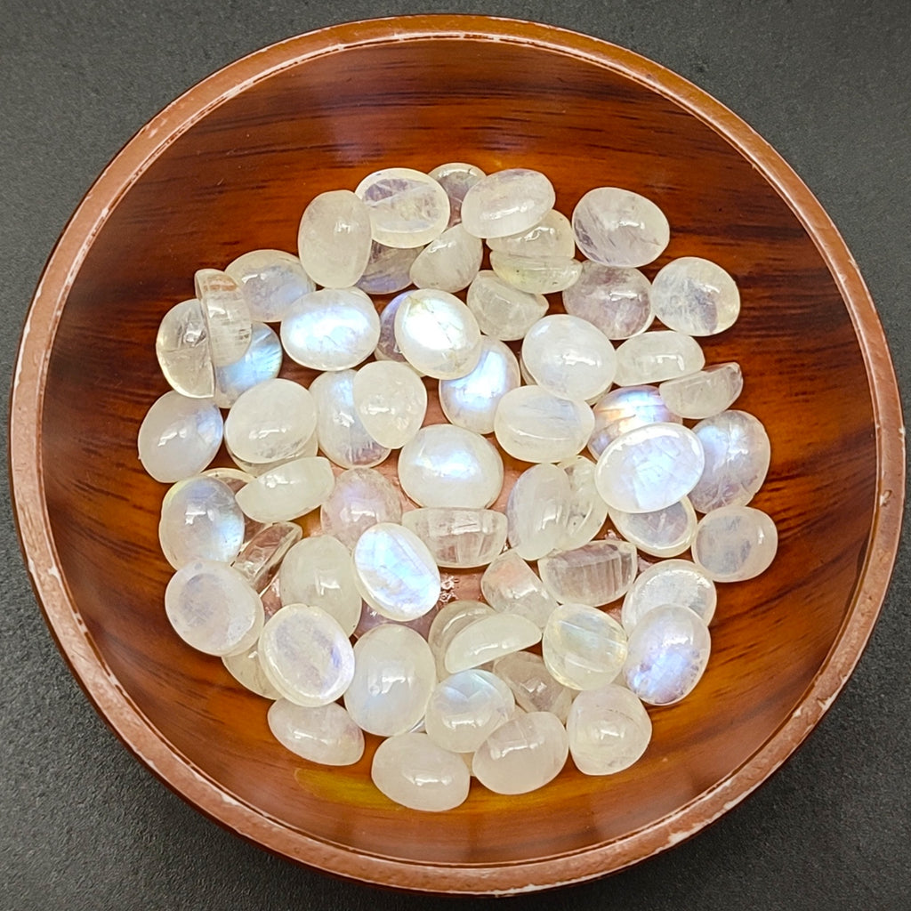 Oval Shape Natural Rainbow Moonstone AAA+ Quality Lot Of 5 PCS