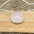 Rose Quartz 925 Silver Oval Chain Necklace Gift Jewelry