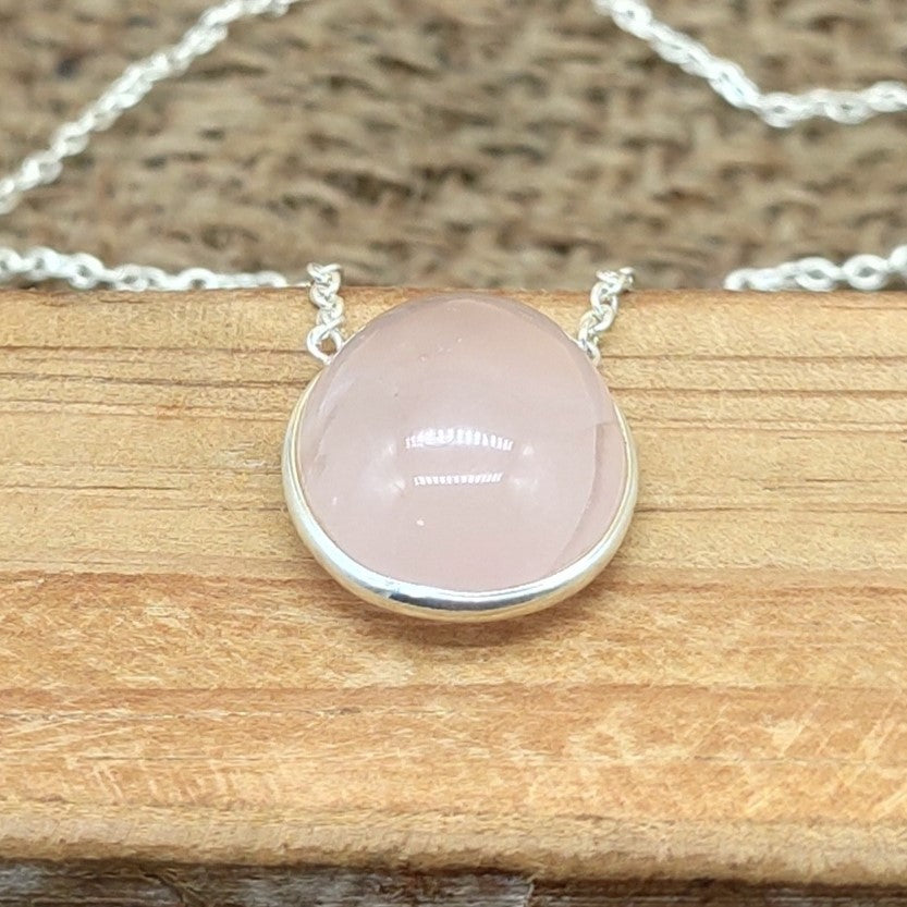 Rose Quartz 925 Silver Oval Chain Necklace Gift Jewelry