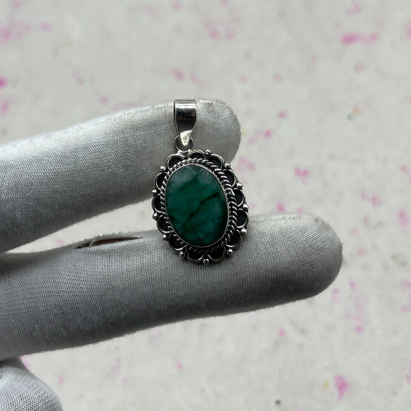 Dyed Emerald 925 Sterling Silver Handmade Pendant | Artisan Bohemian Jewelry