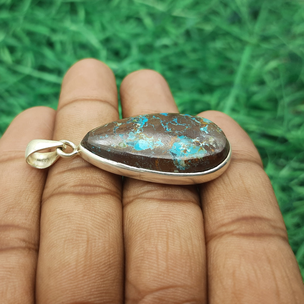 Chrysocolla Gemstone Pendant – Unique 925 Sterling Silver Boho Jewelry