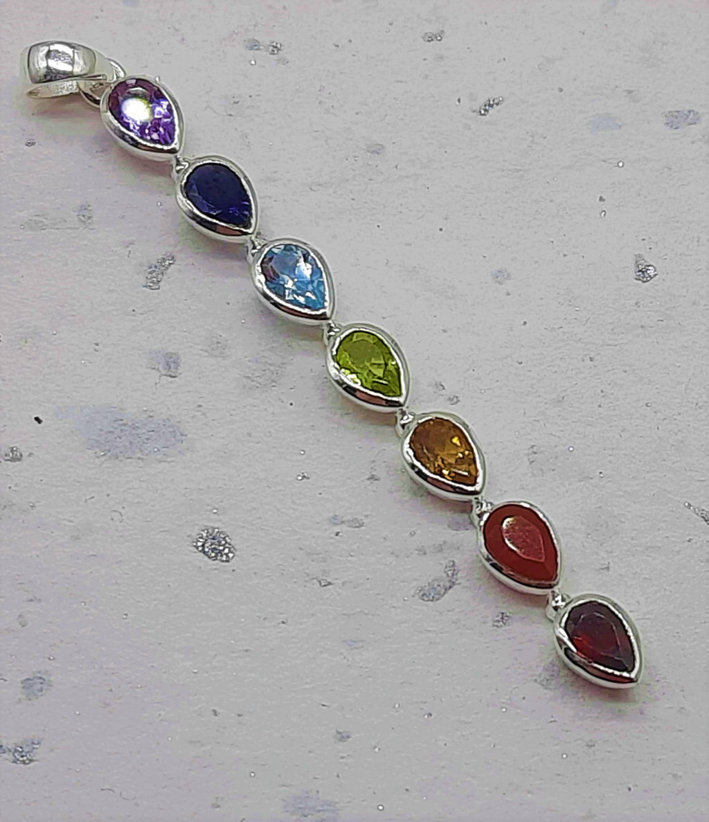 7 Chakra Healing Spiritual Bezel 925 Silver Dainty Pendant