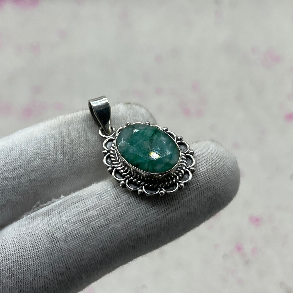 Dyed Emerald 925 Sterling Silver Handmade Pendant | Artisan Bohemian Jewelry