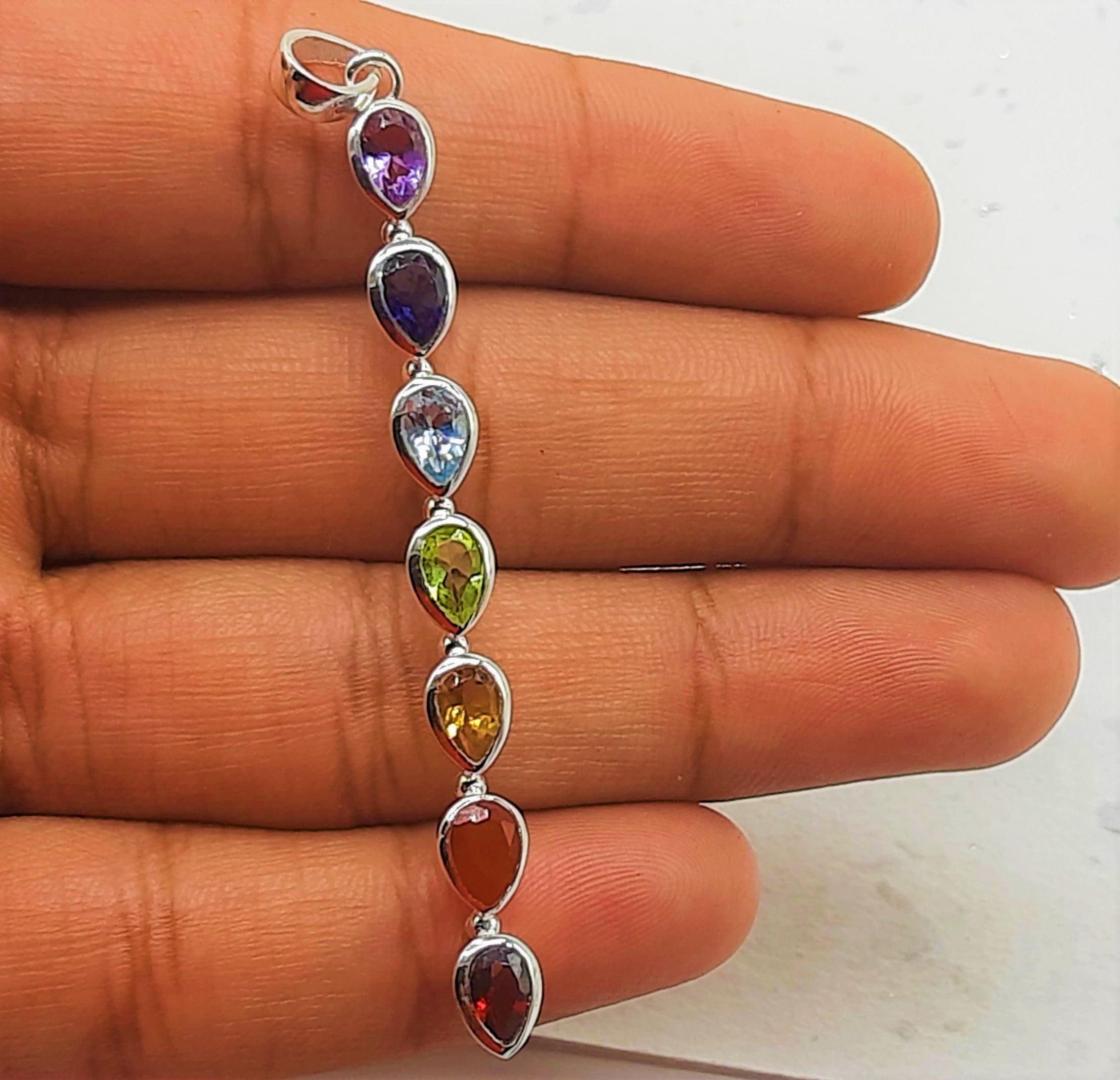 7 Chakra Healing Spiritual Bezel 925 Silver Dainty Pendant