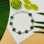 Natural Malachite Round Shape Bracelet Handmade 925 Sterling Silver Jewelry