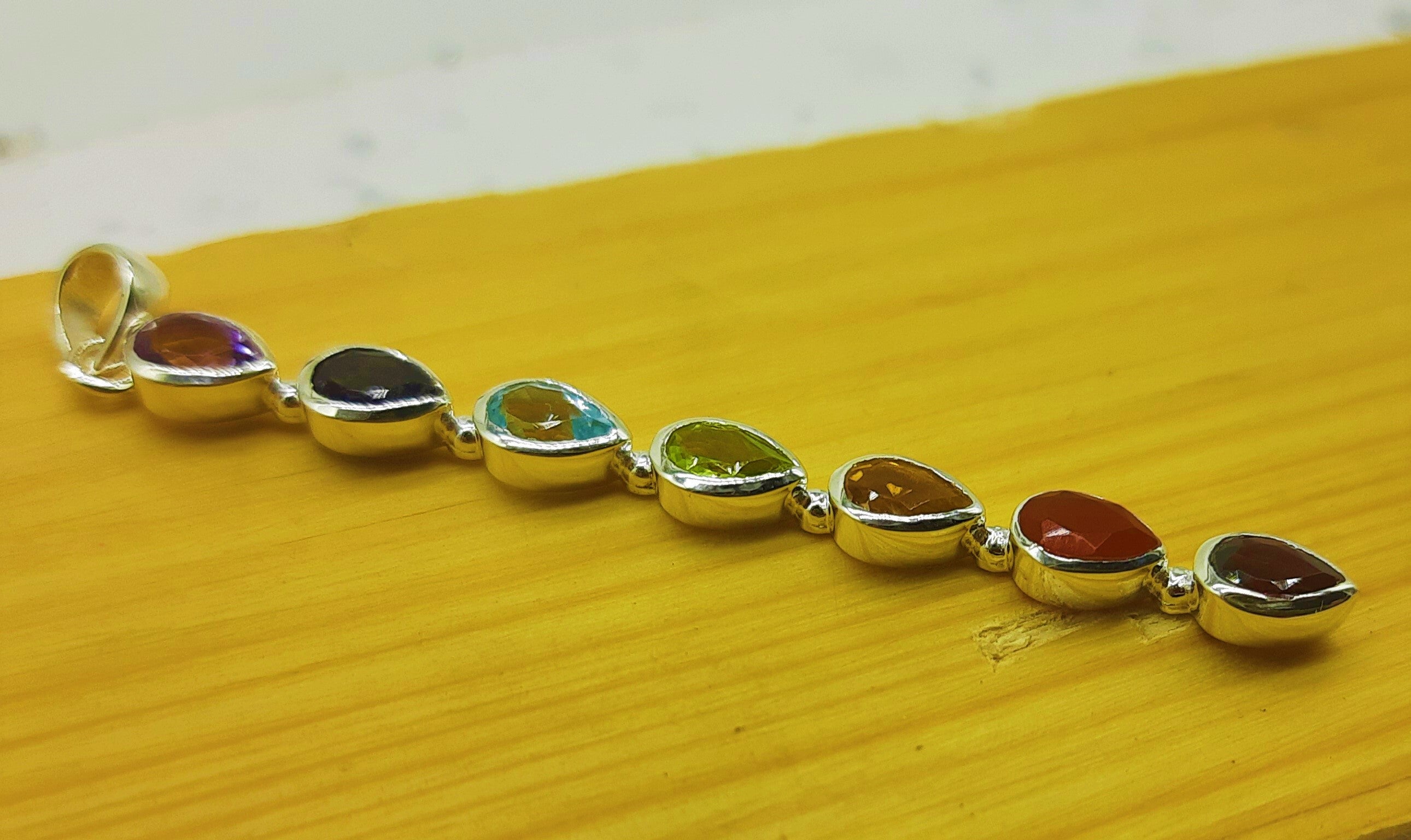 7 Chakra Healing Spiritual Bezel 925 Silver Dainty Pendant