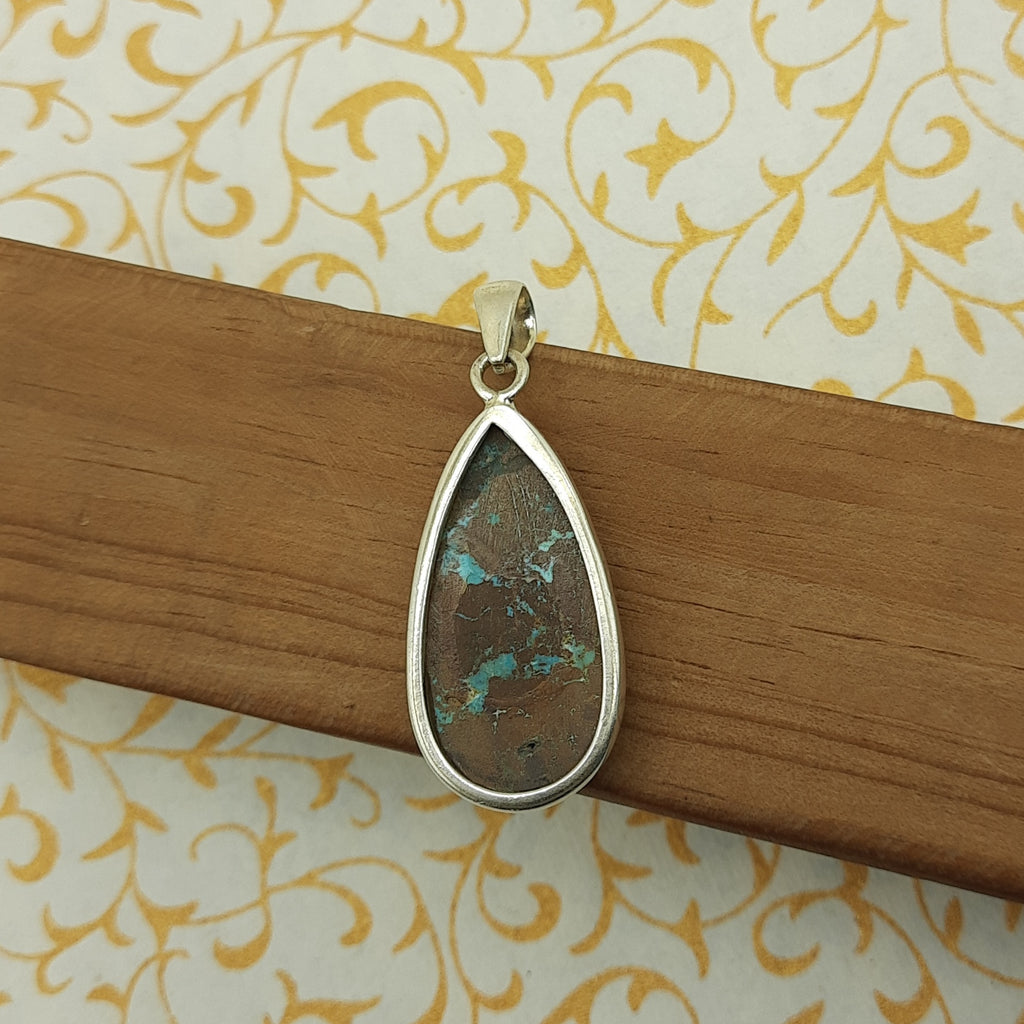Chrysocolla Gemstone Pendant – Unique 925 Sterling Silver Boho Jewelry