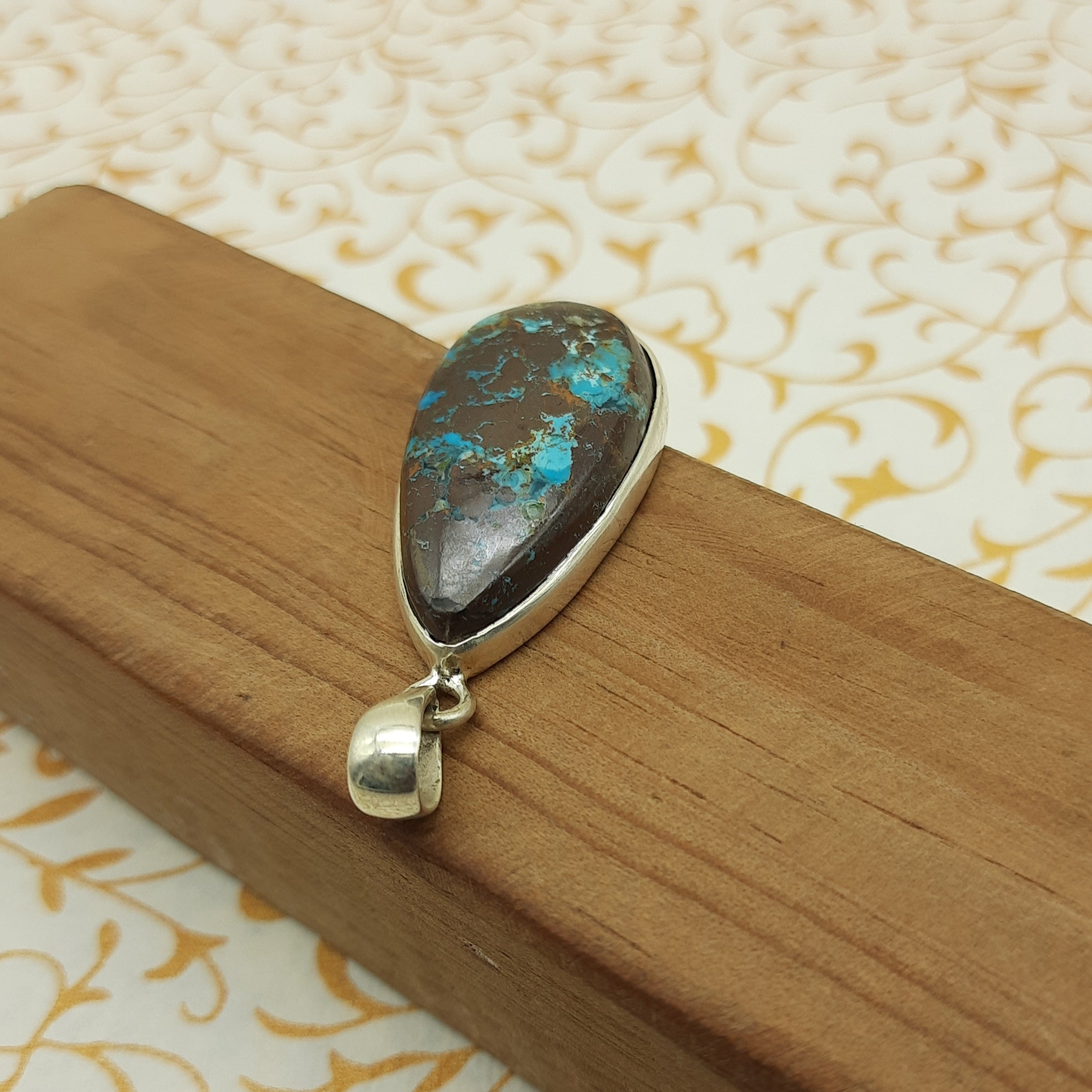 Chrysocolla Gemstone Pendant – Unique 925 Sterling Silver Boho Jewelry