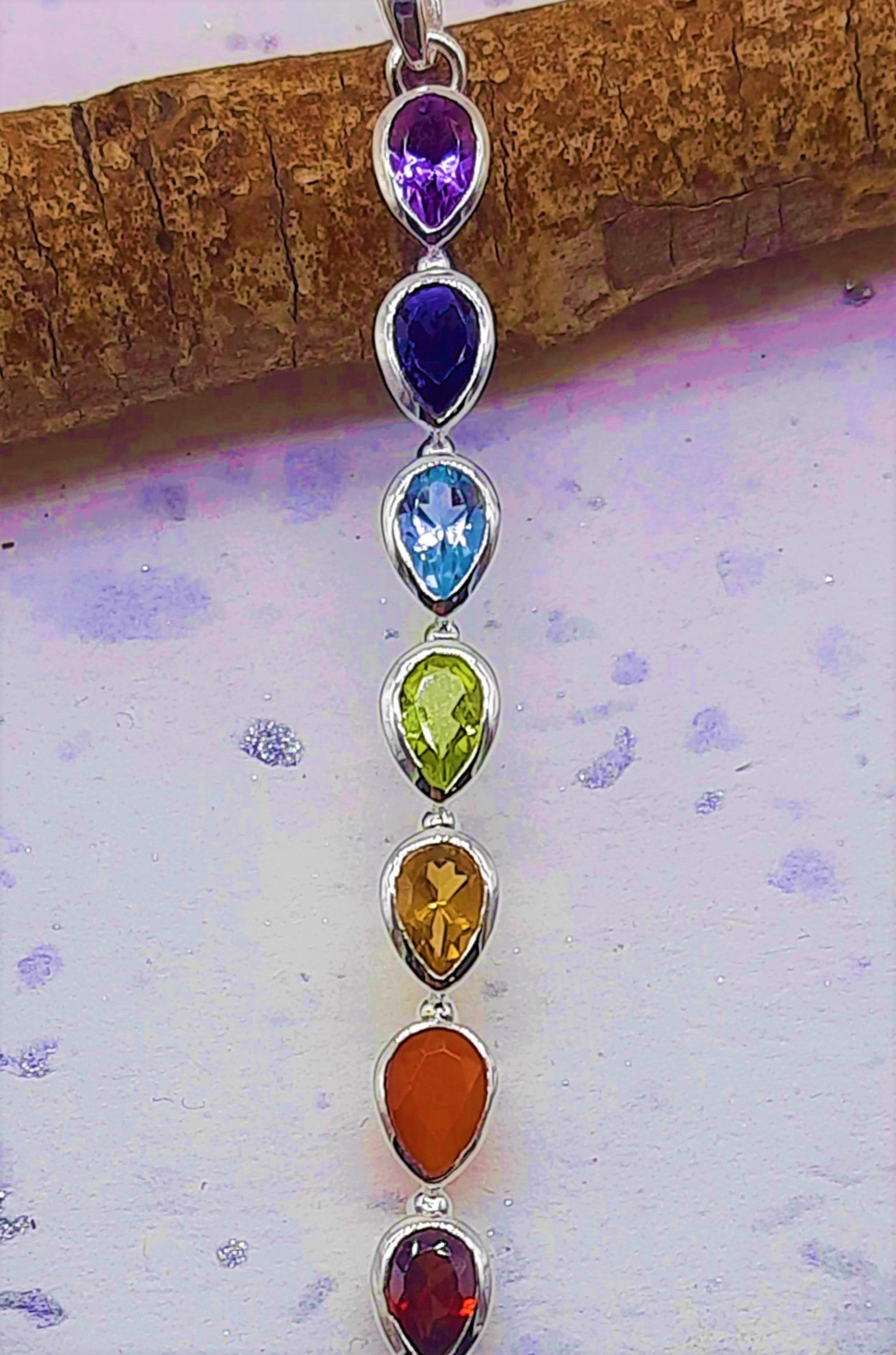 7 Chakra Healing Spiritual Bezel 925 Silver Dainty Pendant