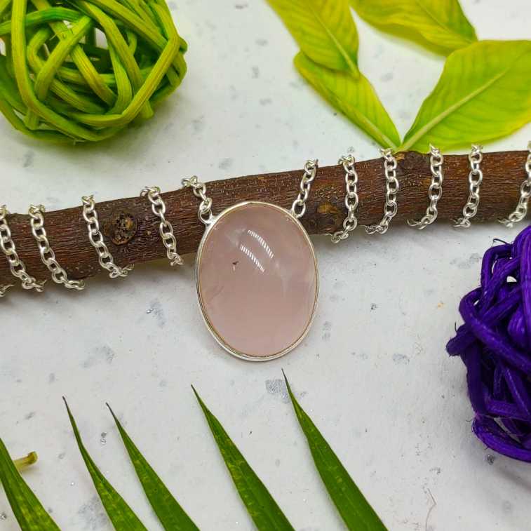 Rose Quartz 925 Silver Oval Chain Necklace Gift Jewelry
