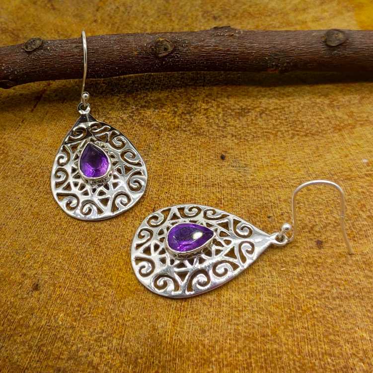 Handcrafted Amethyst Statement Drop Earrings