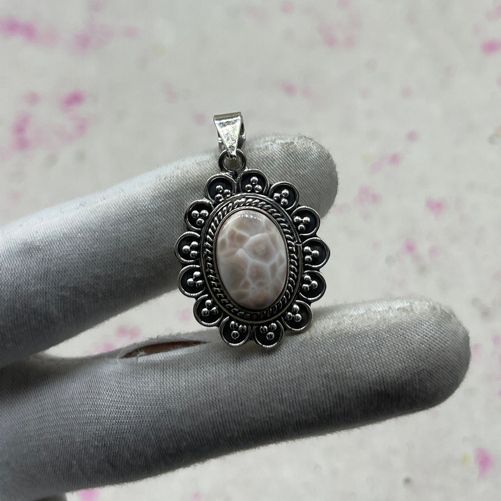 Pink Larimar 925 Sterling Silver Handmade Pendant | Soft Pastel Boho Pendant