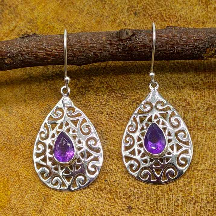 Handcrafted Amethyst Statement Drop Earrings