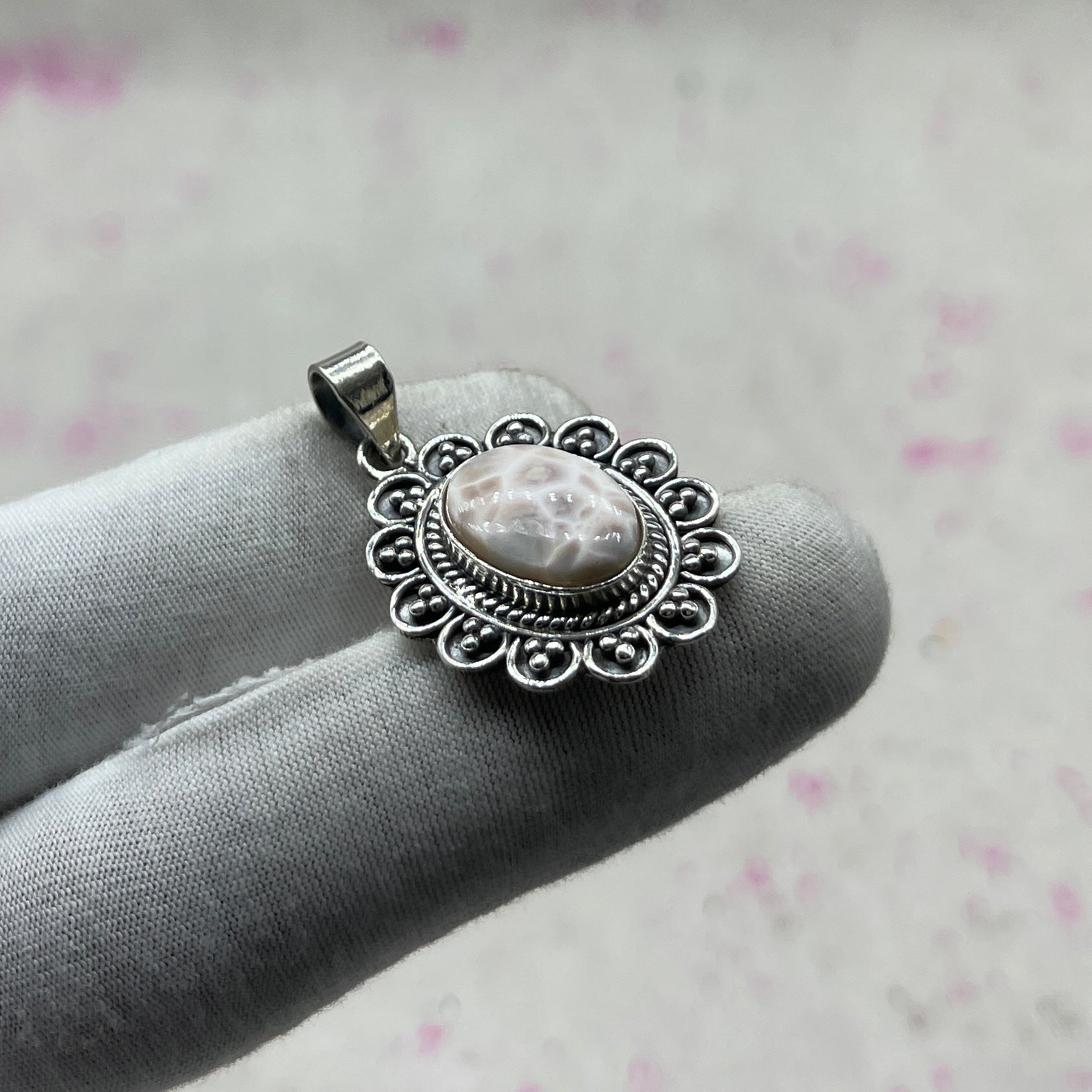 Pink Larimar 925 Sterling Silver Handmade Pendant | Soft Pastel Boho Pendant