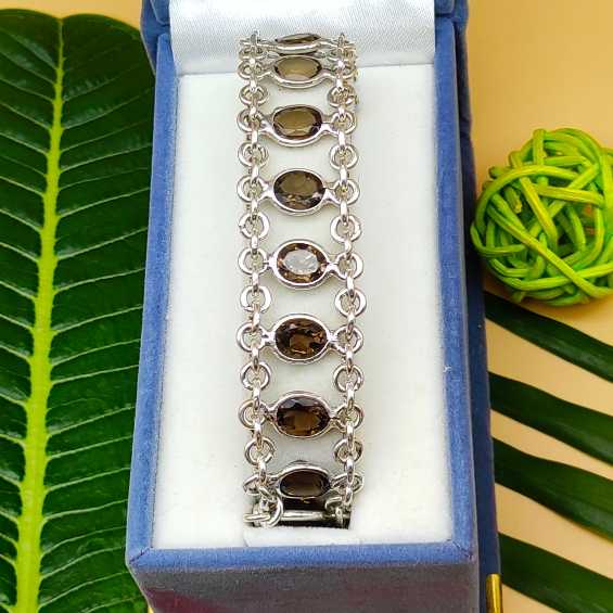 Elegant Handmade Sterling Silver 925 Smokey Quartz Bracelet Fine Gemstone Jewelry