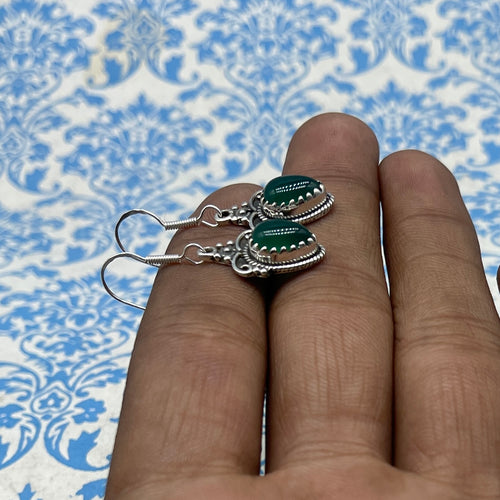 925 Silver Boho Green Onyx Earrings