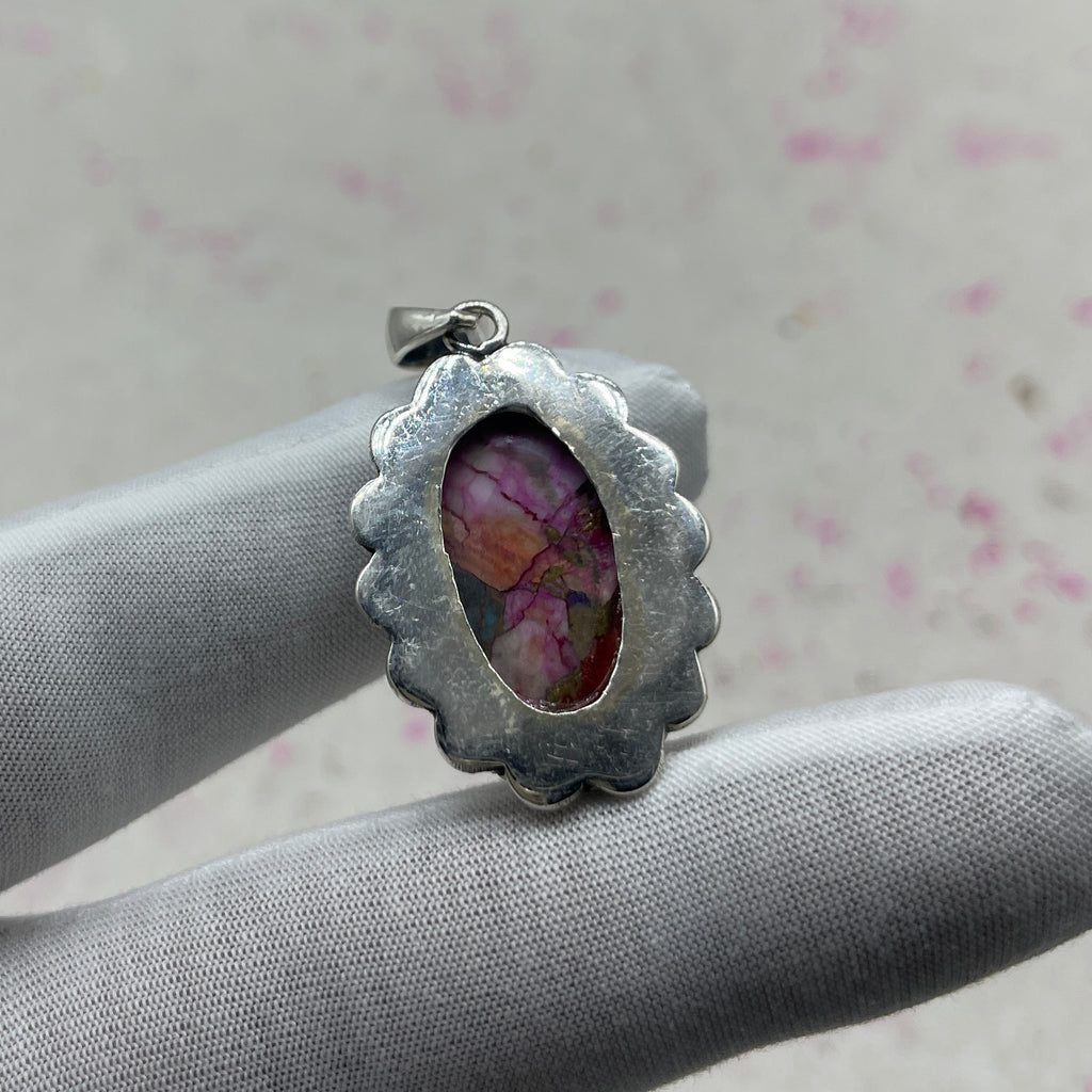 Pink Dahlia Stone 925 Sterling Silver Handmade Pendant | Statement Artistic Jewelry
