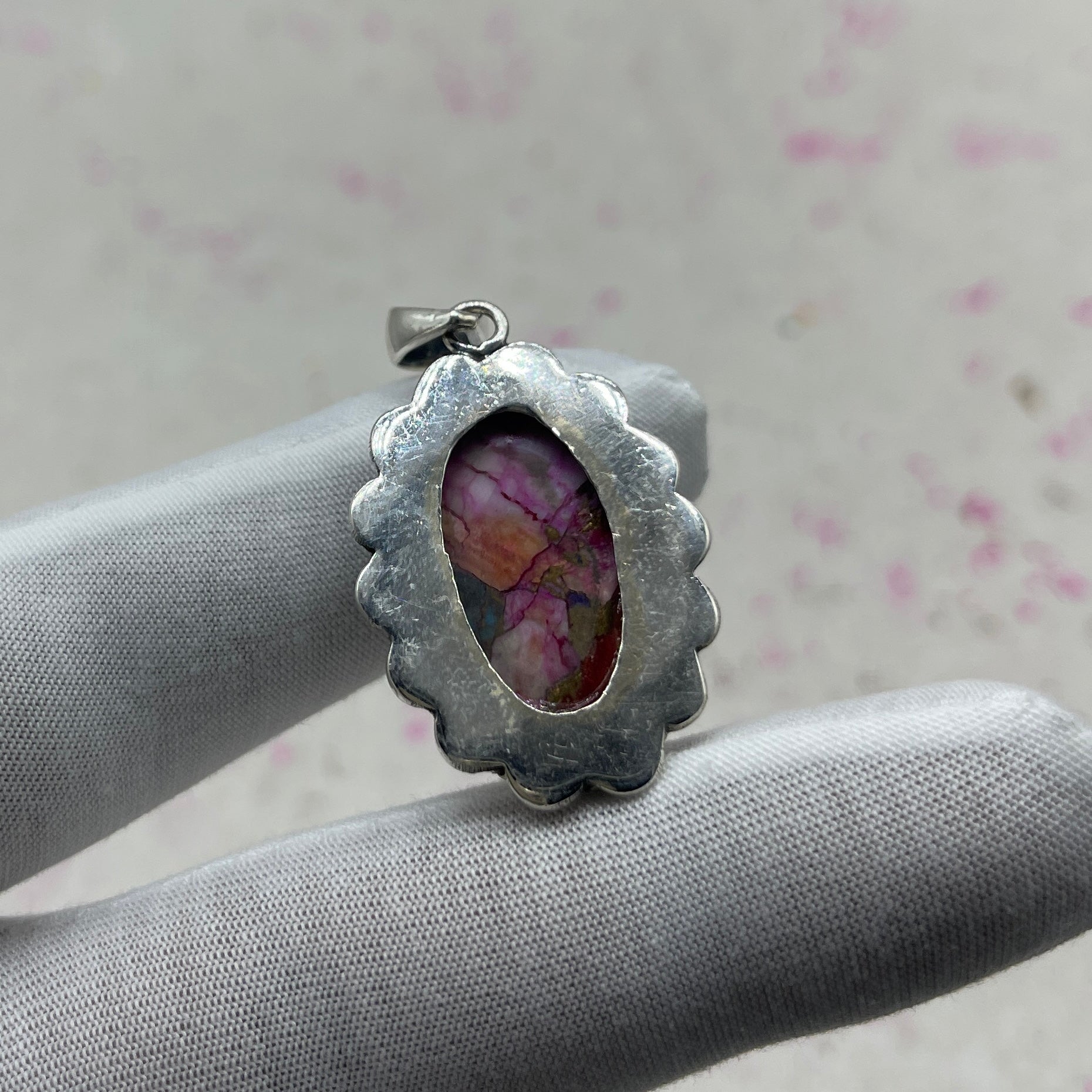 Pink Dahlia Stone 925 Sterling Silver Handmade Pendant | Statement Artistic Jewelry