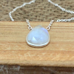 Rainbow Moonstone 925 Silver Oval Chain Necklace Handmade Gift