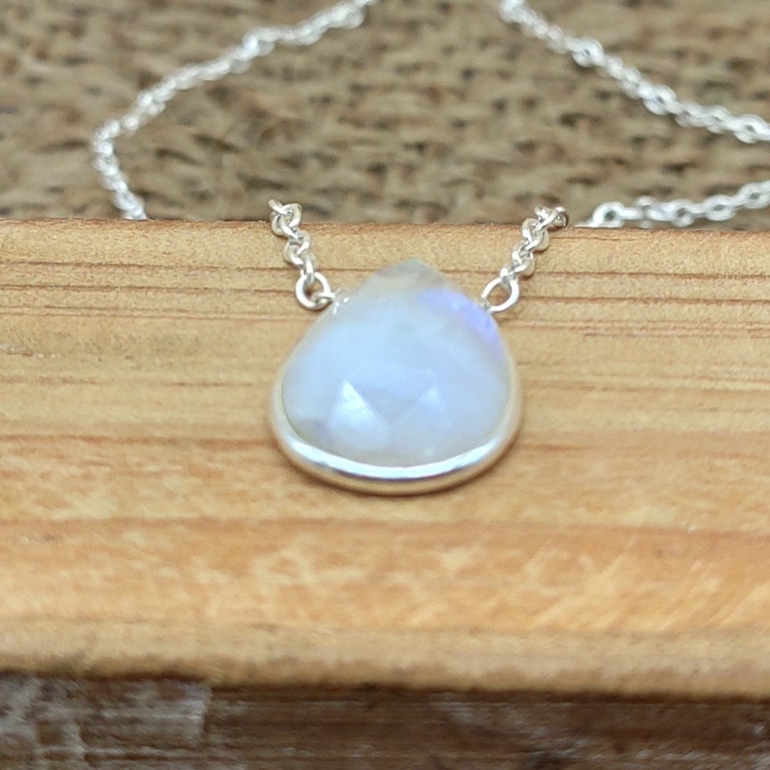 Rainbow Moonstone 925 Silver Oval Chain Necklace Handmade Gift