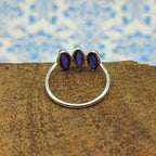 Bezel 925 Silver Amethyst Triple Stone Handcrafted Ring