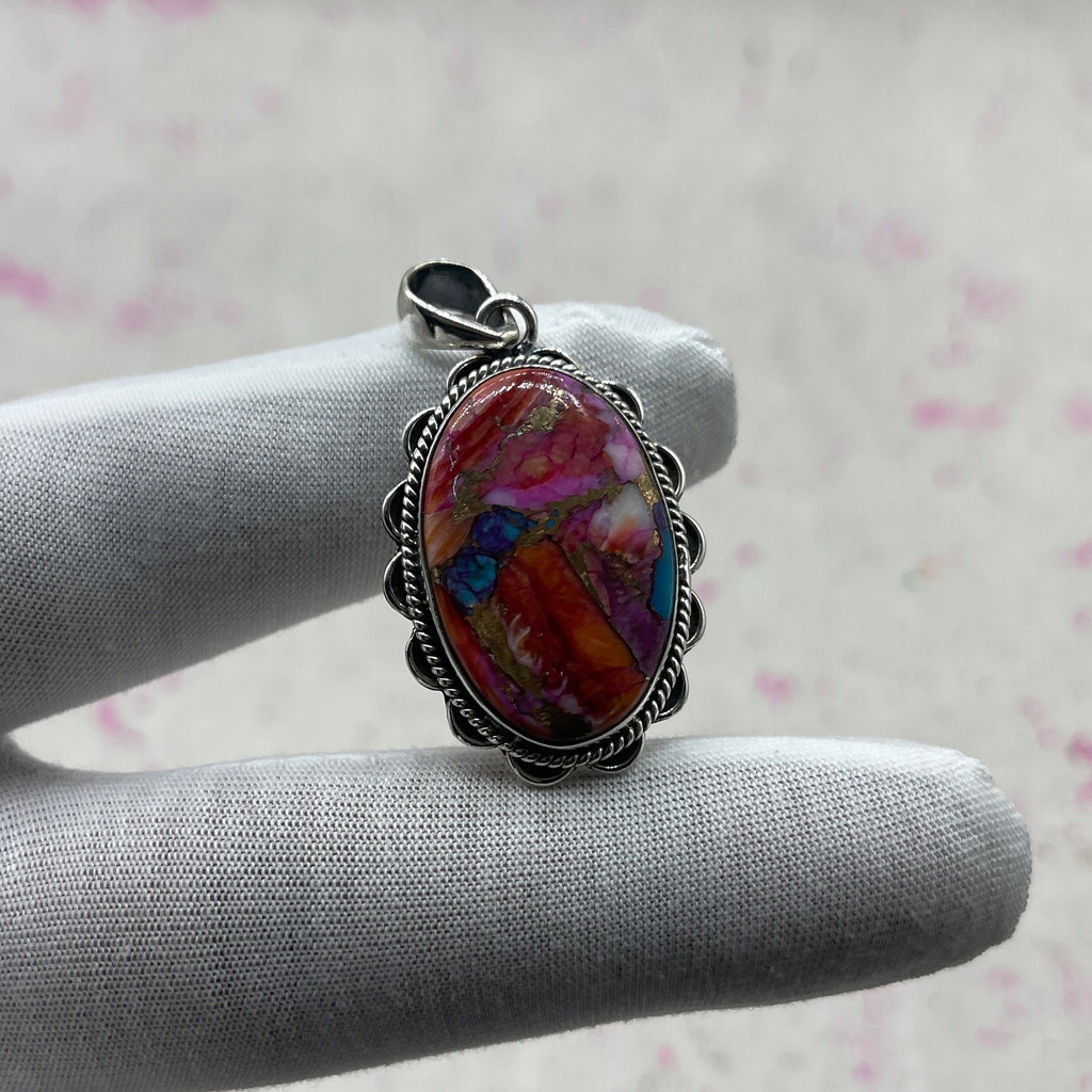 Pink Dahlia Stone 925 Sterling Silver Handmade Pendant | Statement Artistic Jewelry