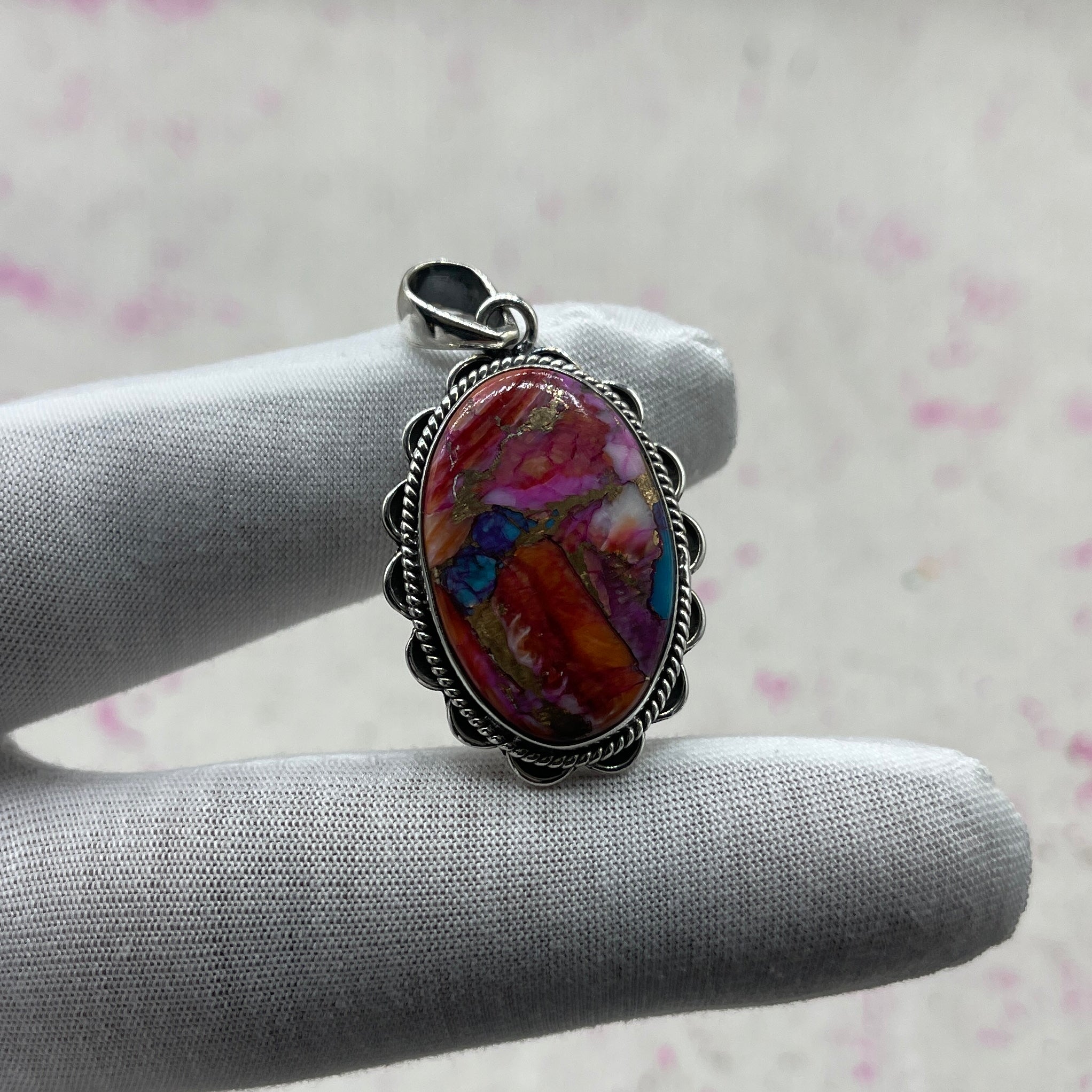 Pink Dahlia Stone 925 Sterling Silver Handmade Pendant | Statement Artistic Jewelry