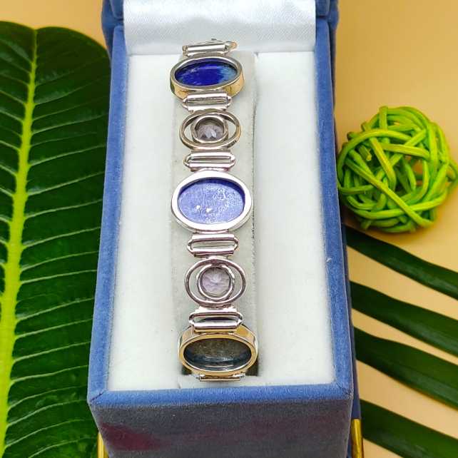 Fine Handmade 925 Sterling Silver Lapis & Amethyst  Bracelet Elegant Gemstone Jewelry