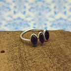 Bezel 925 Silver Amethyst Triple Stone Handcrafted Ring