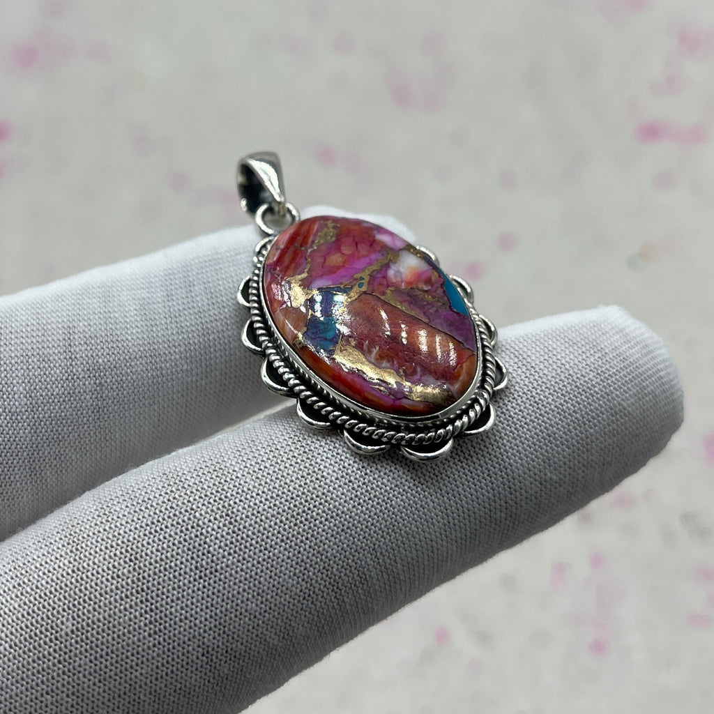 Pink Dahlia Stone 925 Sterling Silver Handmade Pendant | Statement Artistic Jewelry