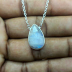 Rainbow Moonstone 925 Silver Oval Chain Necklace Handmade Gift