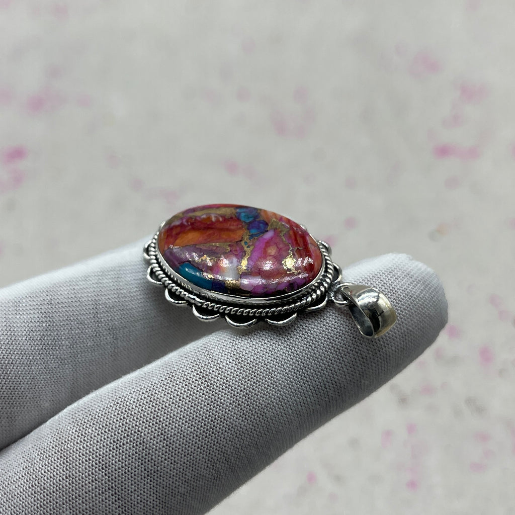 Pink Dahlia Stone 925 Sterling Silver Handmade Pendant | Statement Artistic Jewelry